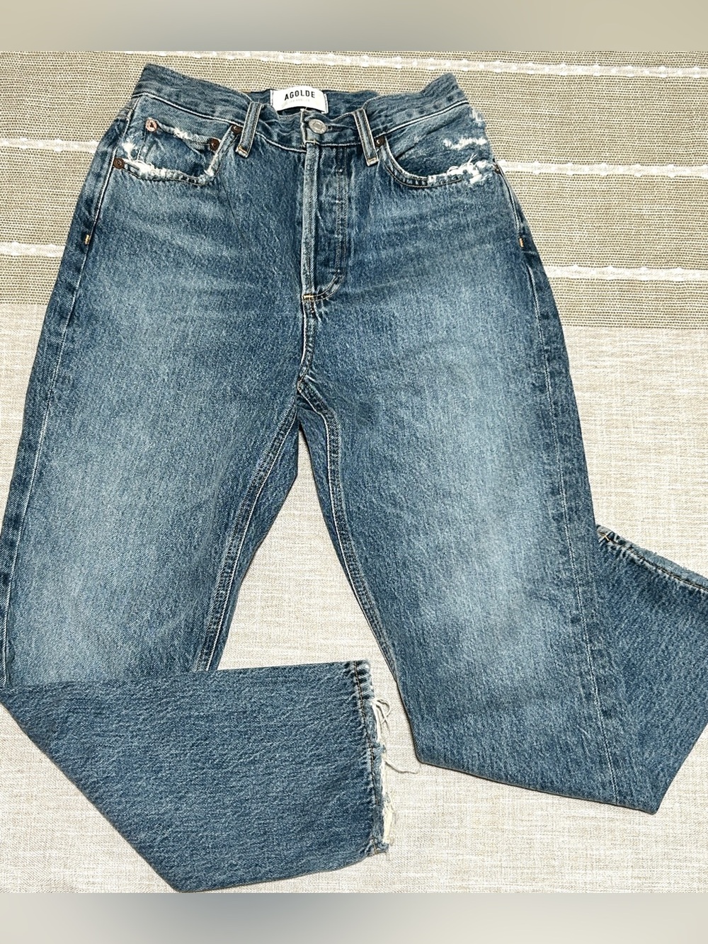 Agolde Women's Medium Blue Straight-Leg Button-Fly Jeans